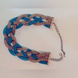 Blue and gold braided collar necklace